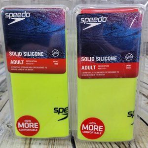 2 - Speedo Swim Cap‎ Solid Silicone Latex Free Adult Ages 15+ Recreational NEON